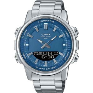 ساعت مچی مردانه کاسیو دوزمانه صفحه سرمه ای casio